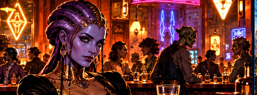 Neon-lit interstellar cantina